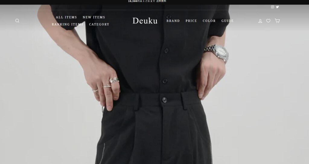 メンズファッション通販おすすめランキング12位のDeukuサイトトップの画像
